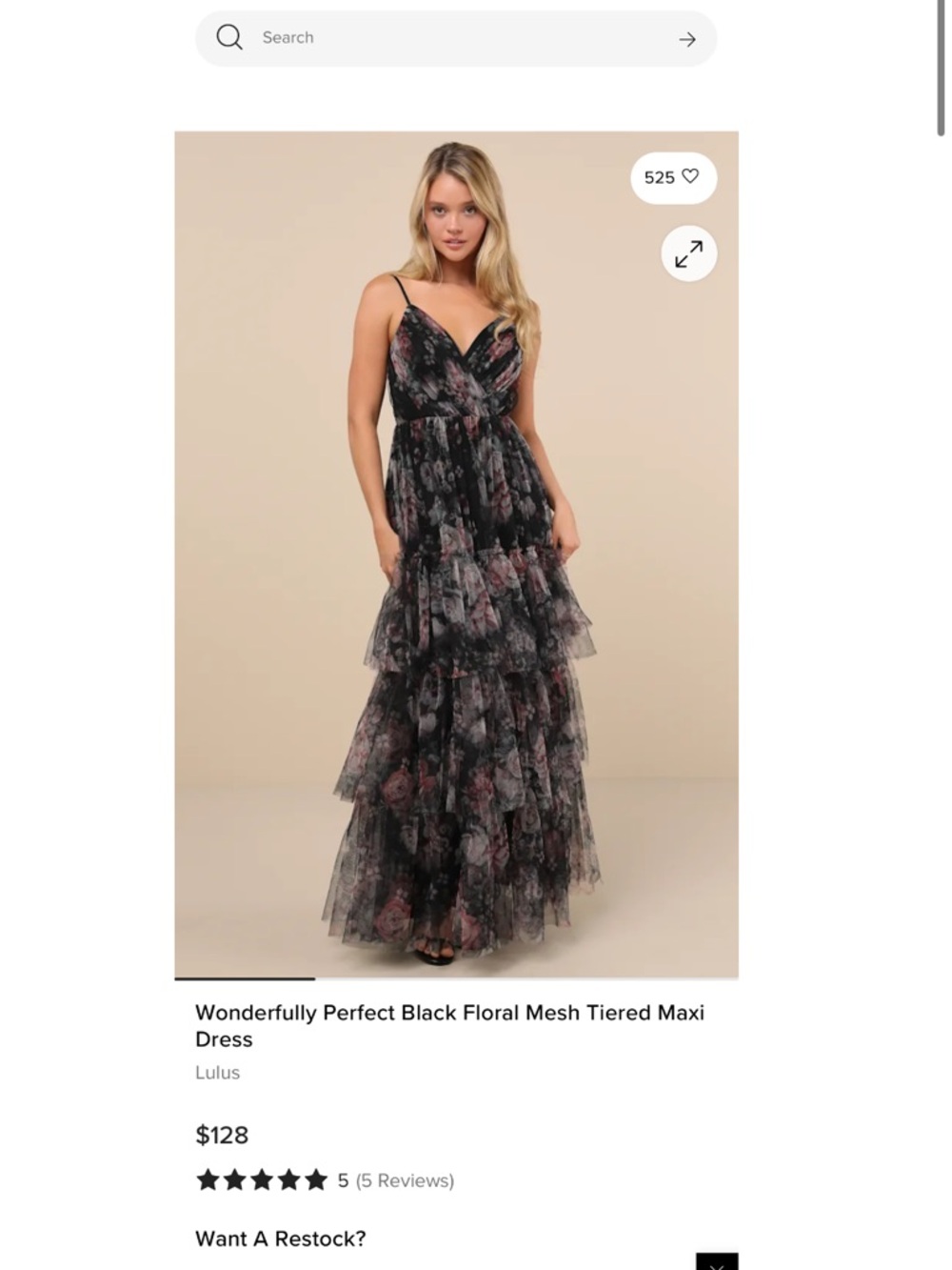 Lulu's Black Floral Tiered Mesh Maxi Dress with Pink Accents
